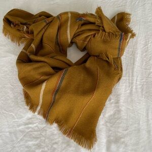 Woolen Square Scarf or Throw Blanket Camel Tan with stripes